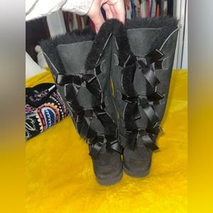 Black Bailey Bow Tall Uggs (Real)